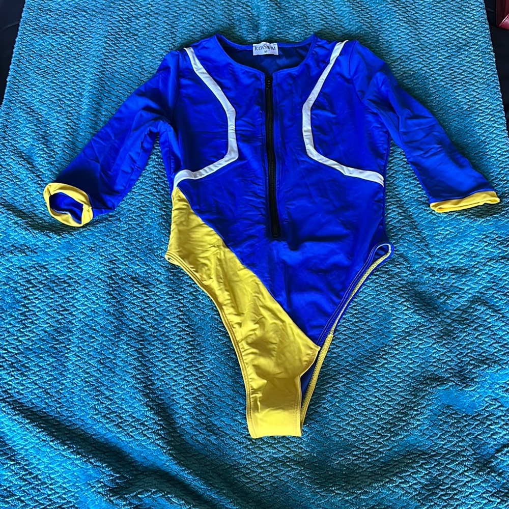 Icon Swim Blue and Yellow Zip-Up Bodysuit/swimsuit